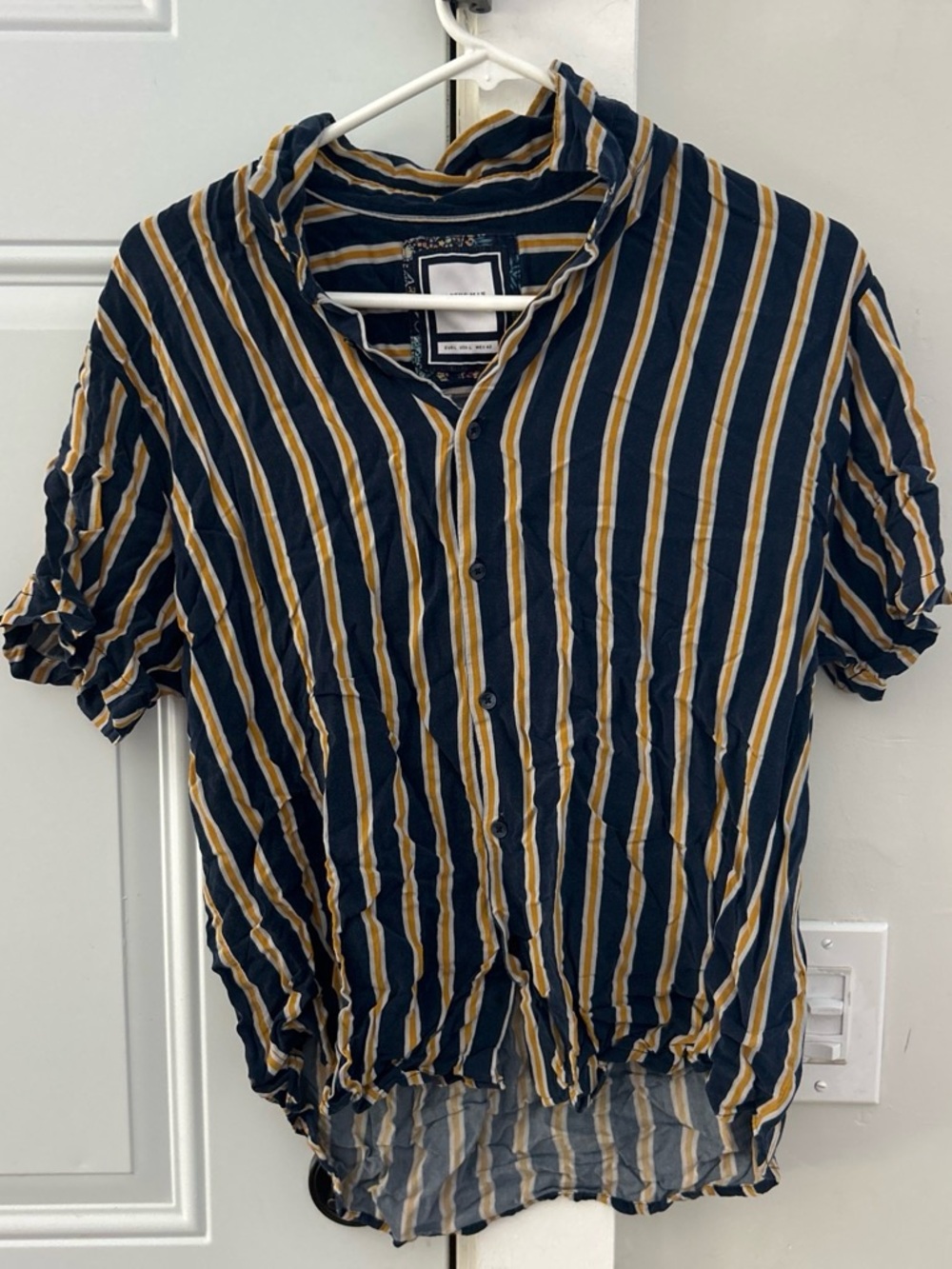 Striped Navy and Mustard Button-Up Shirt